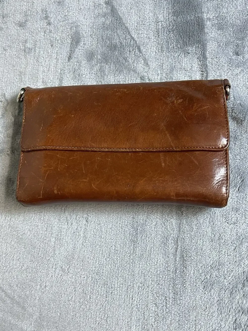Hobo‎ Brown Leather Large Wallet Pockets Magnetic Closure Patina No Strap
